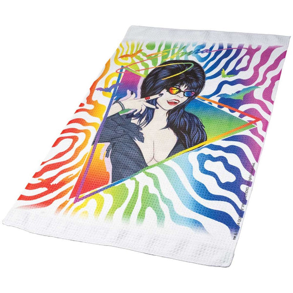 Elvira New Wave Bats Rainbow Dish Towel