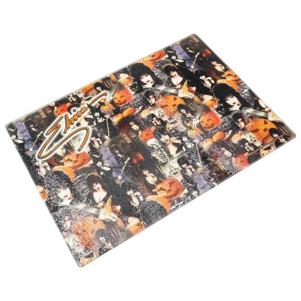 Elvira Halloween Photo Repeat Glass Chopping Board