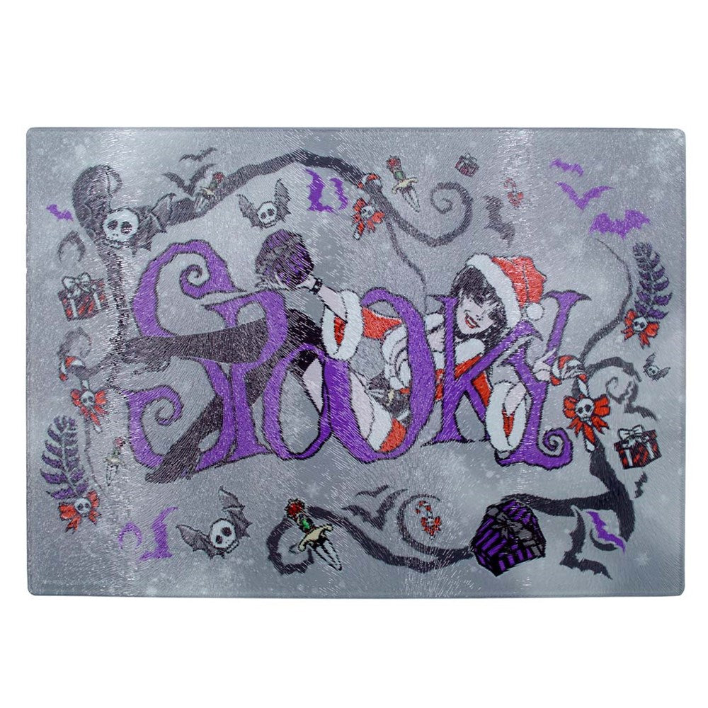 Elvira Spooky Santa Glass Cutting Board