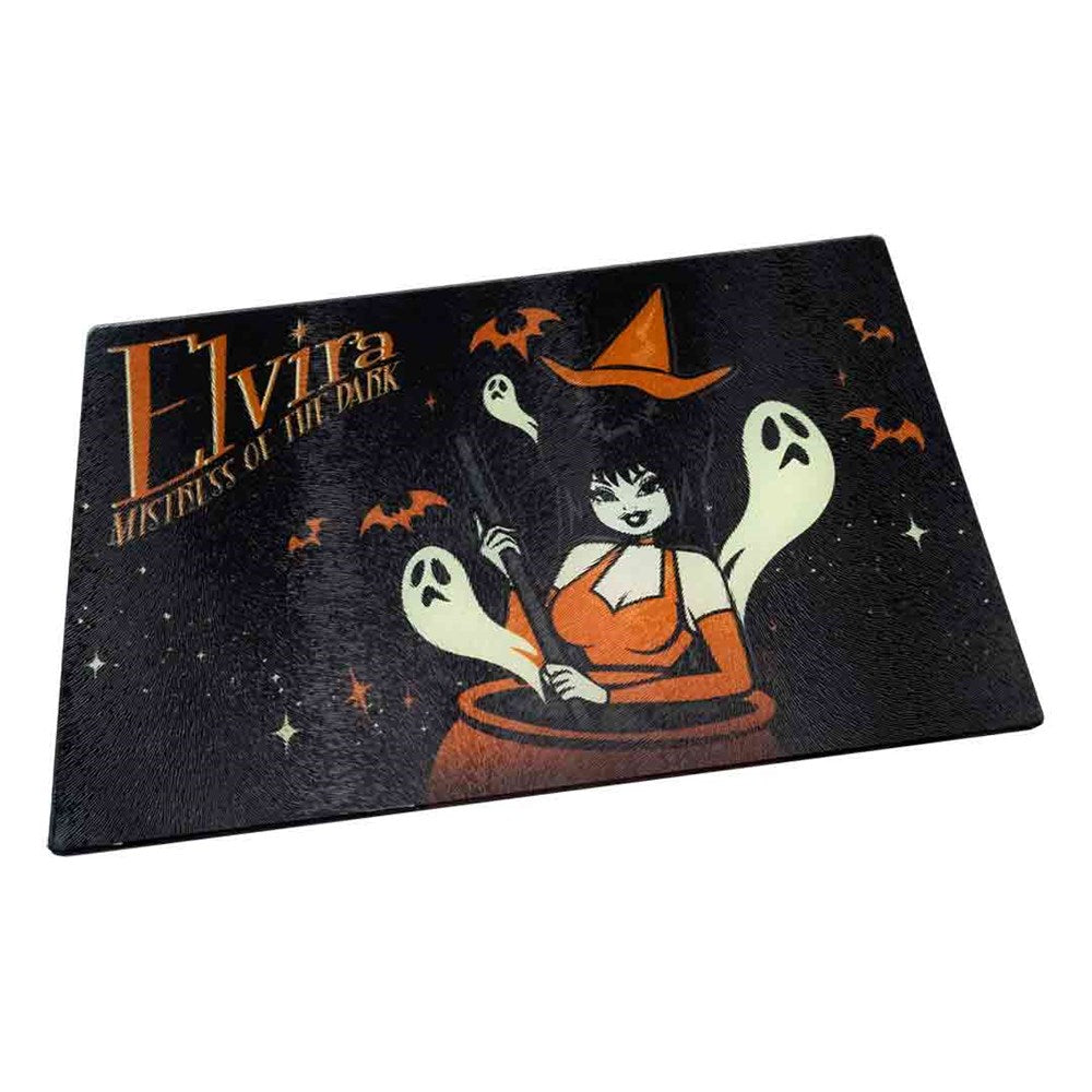Elvira Vintage Witch Cauldron Glass Chopping Board