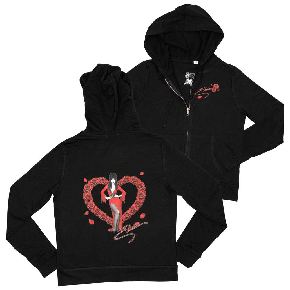 Elvira Red Heart Love Womens Zip Up Hoodie
