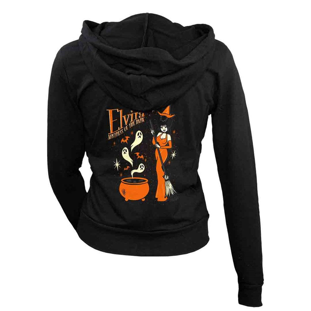 Elvira Vintage Witch Cauldron Zip Womens Hoodie