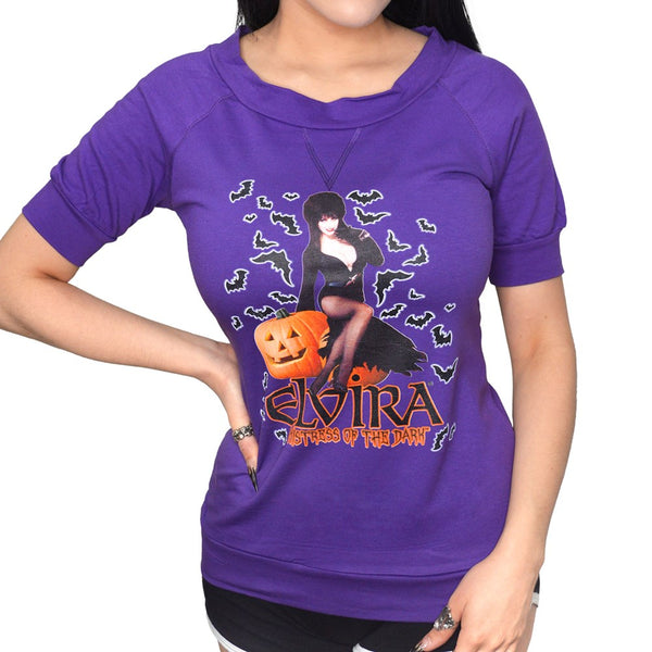 Elvira Harvest Bats Purple Shoulder Top