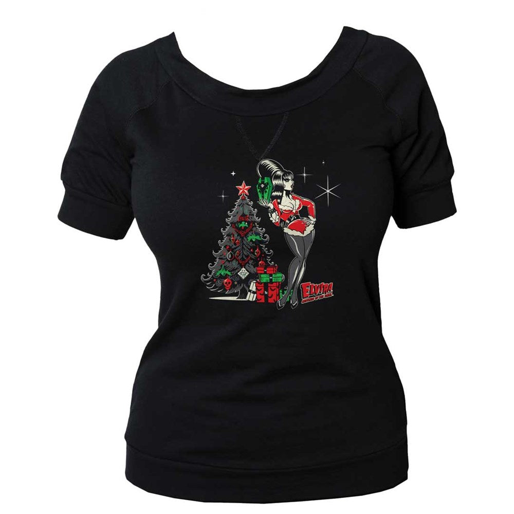 Elvira Retro Xmas Tree Shoulder Top