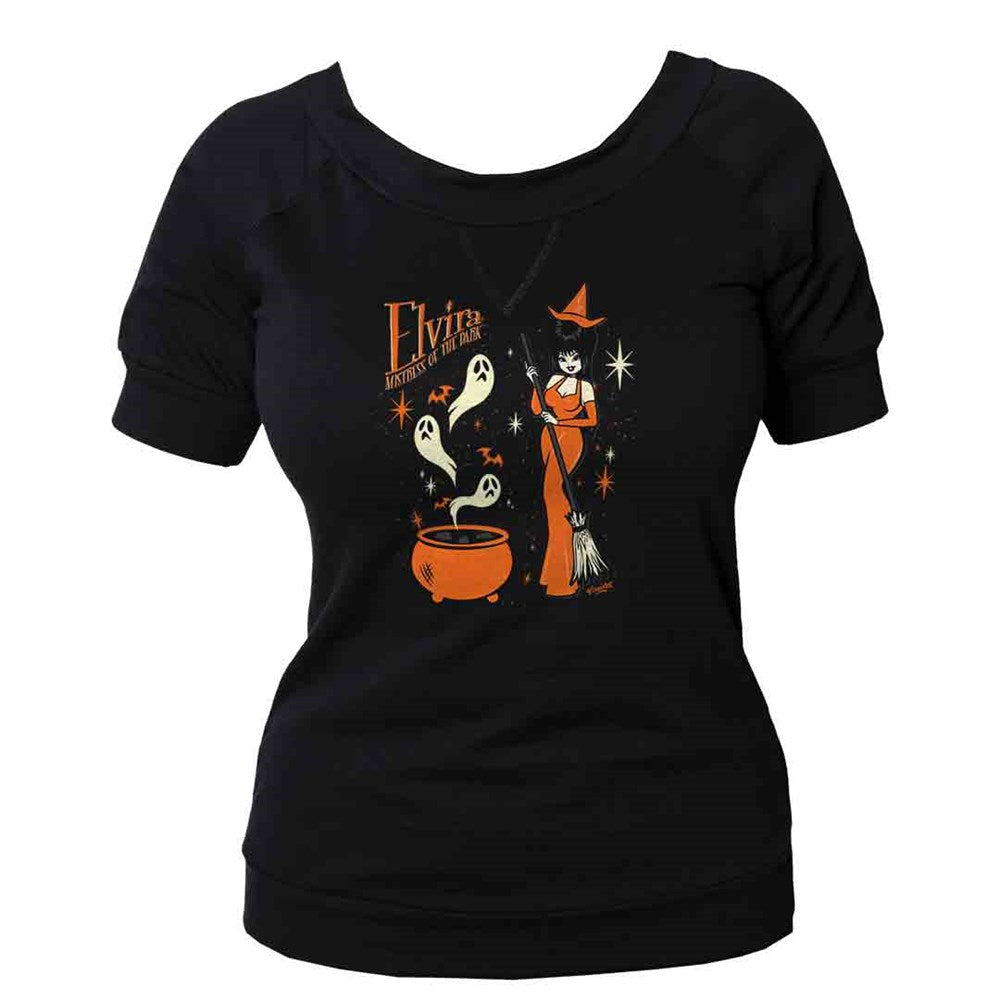 Elvira Vintage Witch Cauldron Black Shoulder Top