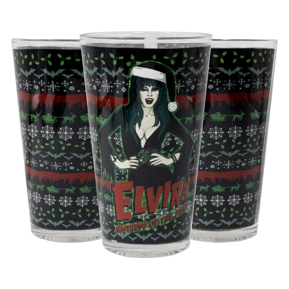Elvira Wink Xmas Sweater Wrap Pint Glass