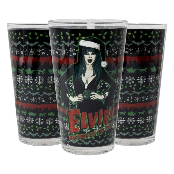 Elvira Wink Xmas Sweater Wrap Pint Glass