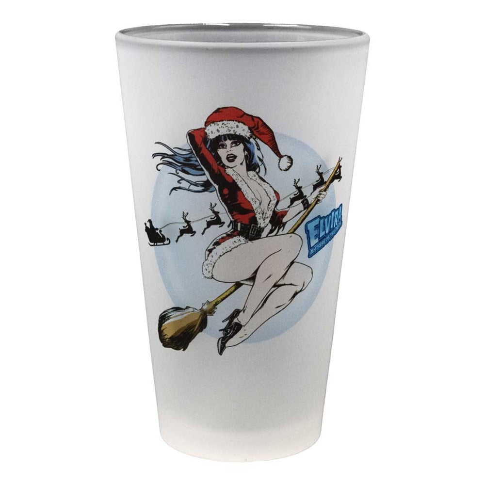 Elvira Xmas Comic Witch Frosted Pint Glass