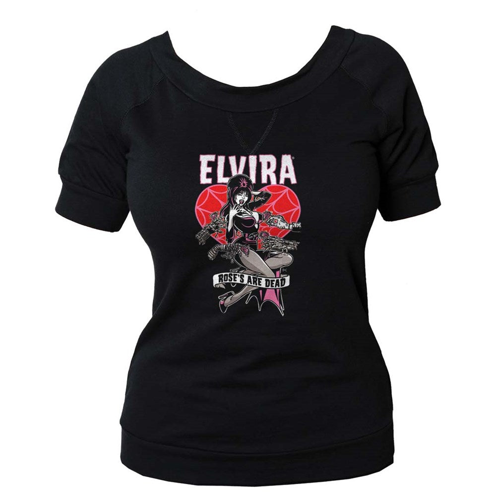 Elvira Roses Are Dead Black Shoulder Tee