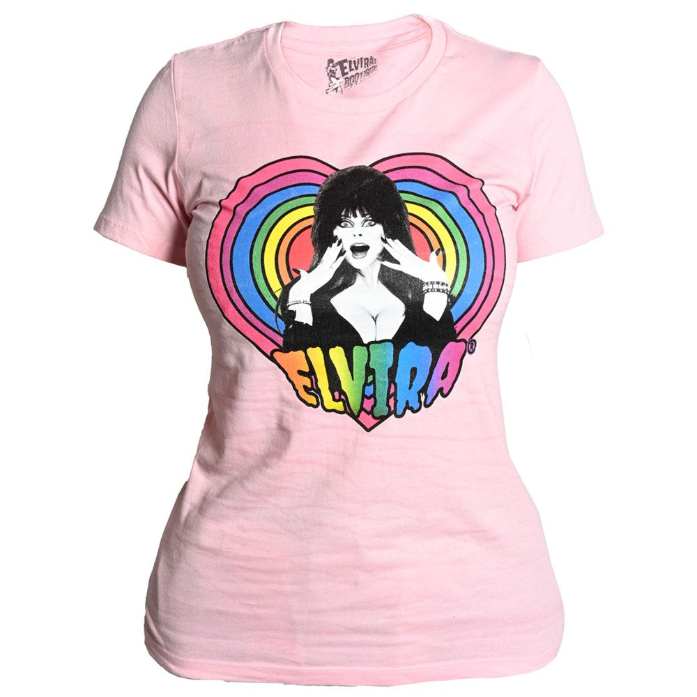 Elvira Rainbow Hypno Heart Womens Pink Tee