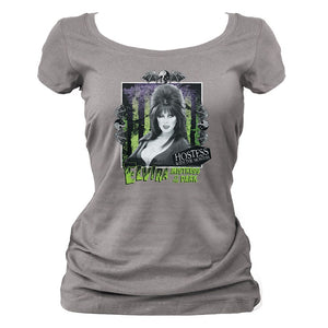 Elvira Beetle Portrait Grey Scoop Neck Tee