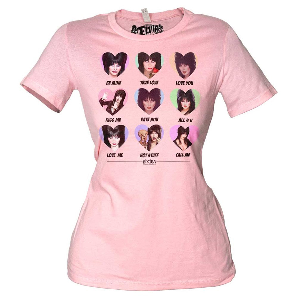 Elvira Sweet Hearts Repeat Pink Womens Tee