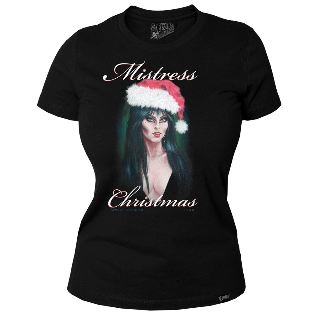 Elvira Mistress Christmas Womens Black Tee