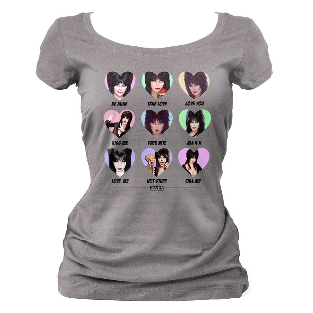 Elvira Sweet Hearts Repeat Scoop Neck Grey Tee