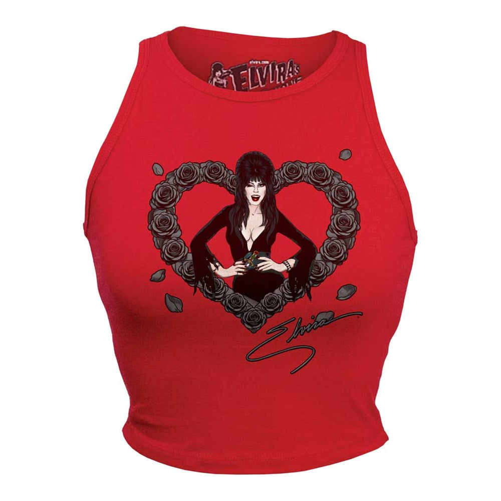 Elvira Black Heart Love Halter Crop Top Red