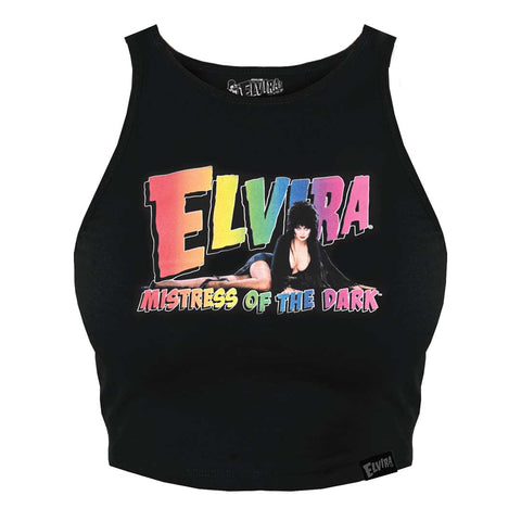 Elvira Rainbow Logo Lay Down Halter Crop Top