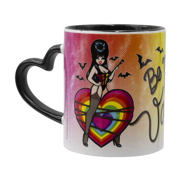 Elvira Be My Valentine Rainbow Black Heart Handle Mug