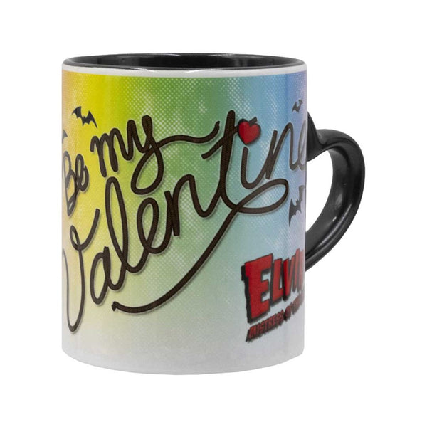 Elvira Be My Valentine Rainbow Black Heart Handle Mug