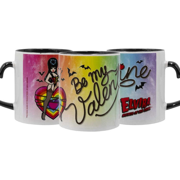 Elvira Be My Valentine Rainbow Black Heart Handle Mug