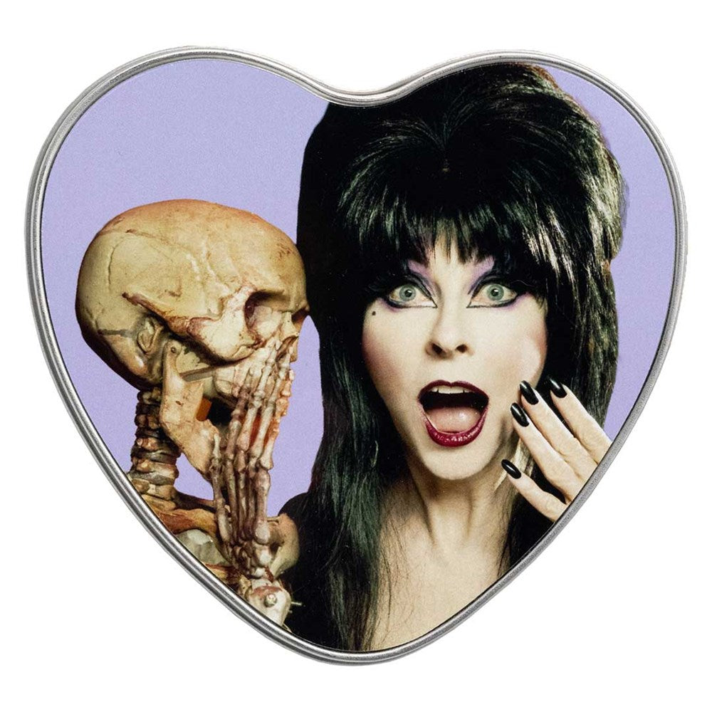 Elvira Heart Purple Skeleton Heart Shaped Metal Tin