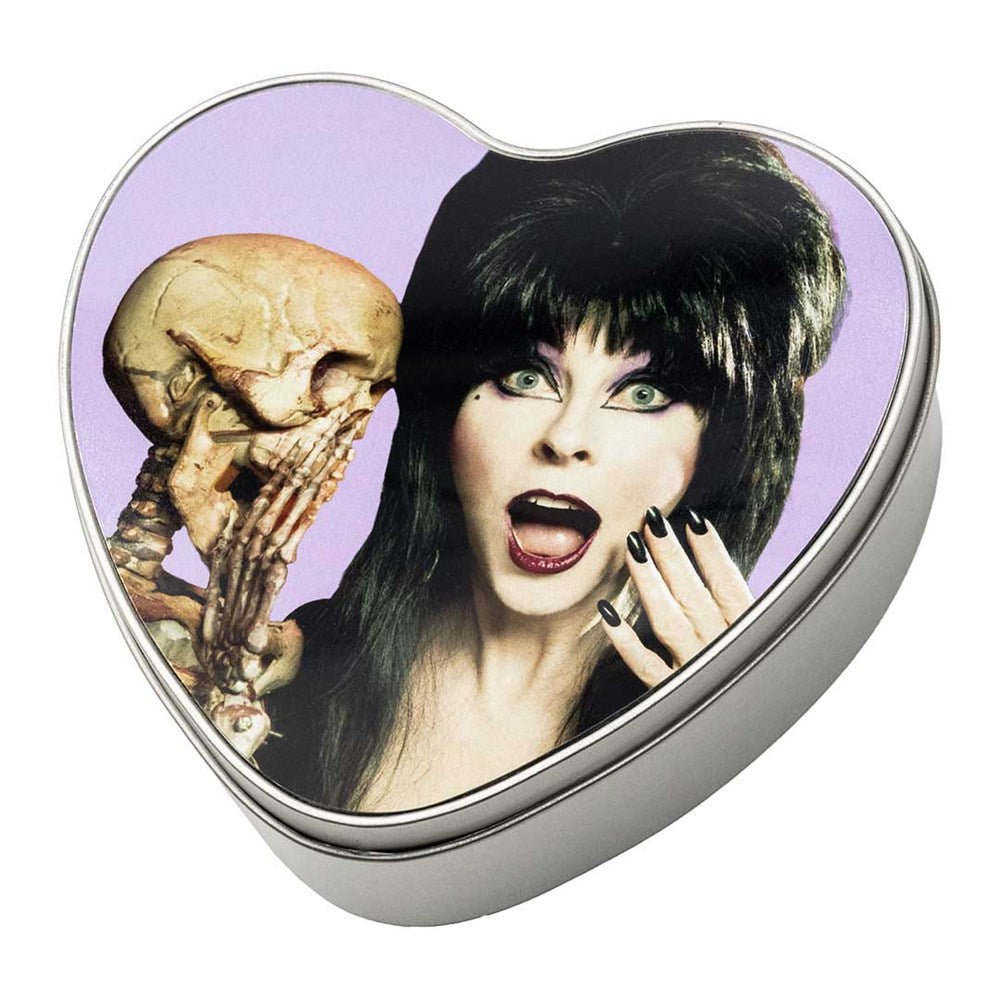 Elvira Heart Purple Skeleton Heart Shaped Metal Tin