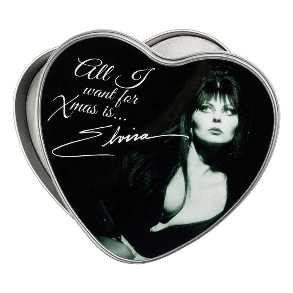Elvira All I Want Xmas Elvira Heart Metal Tin