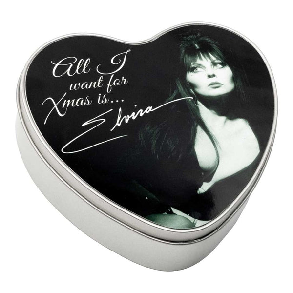 Elvira All I Want Xmas Elvira Heart Metal Tin