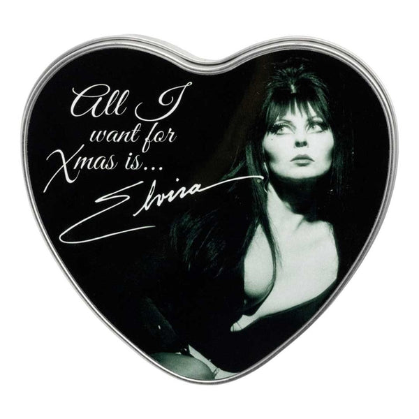 Elvira All I Want Xmas Elvira Heart Metal Tin