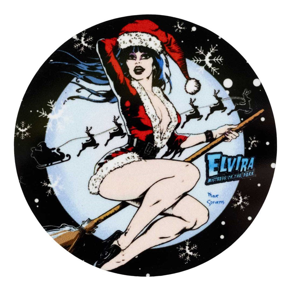 Elvira Xmas Comic Witch Round Magnet