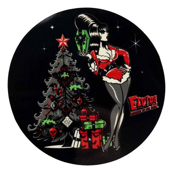 Elvira Retro Xmas Tree Round Magnet