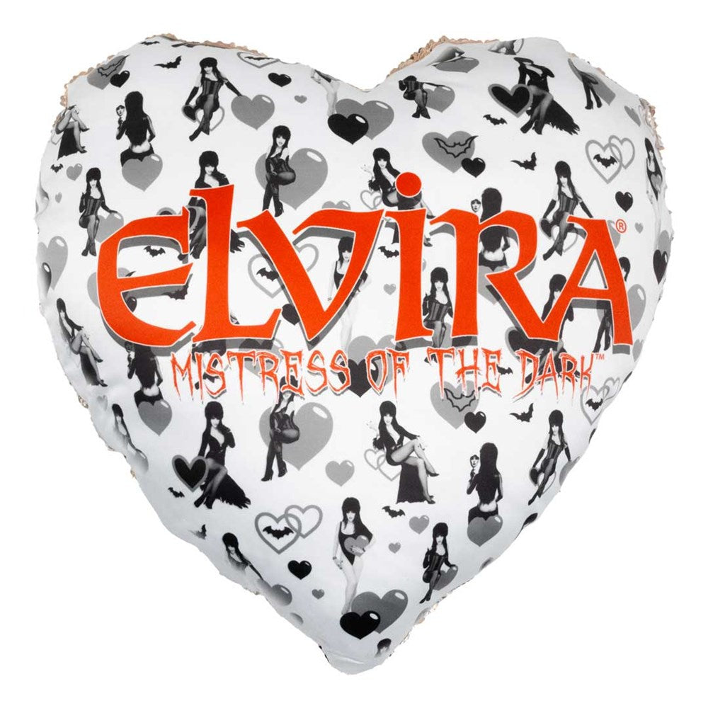 Elvira Chest Logo Heart Shaped Champagne Sequin Pillow