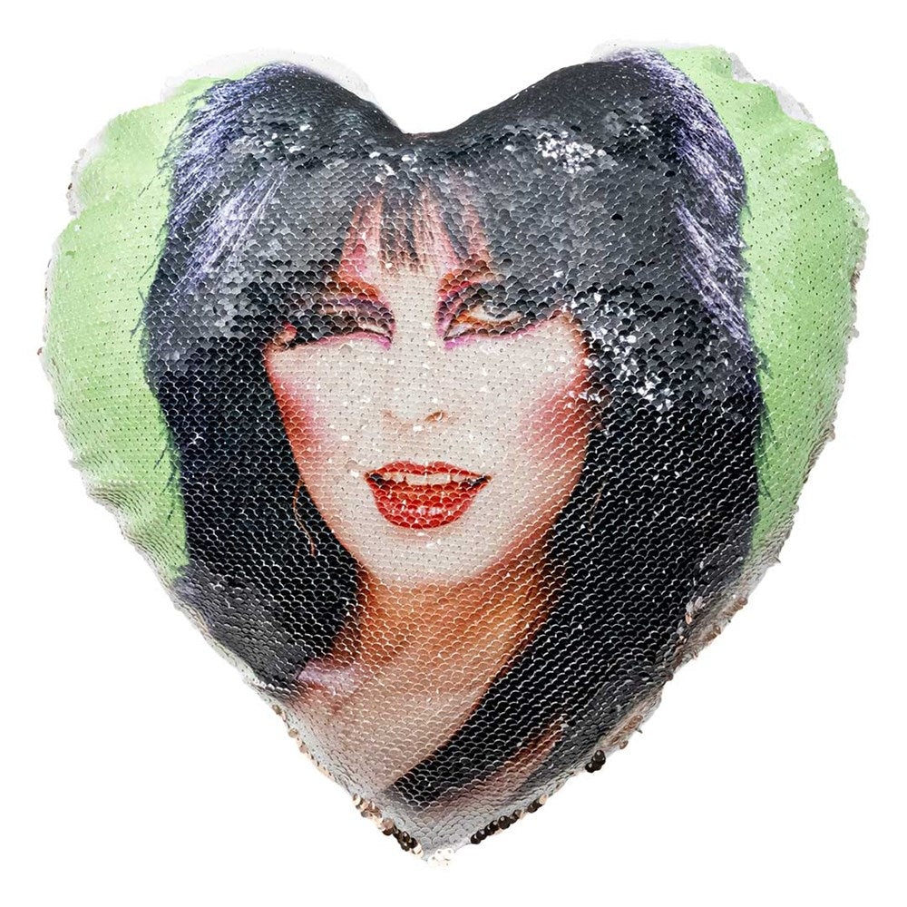 Elvira Heart Green Wink Heart Shaped Champagne Sequin Pillow