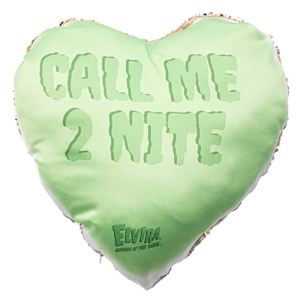 Elvira Heart Green Wink Heart Shaped Champagne Sequin Pillow