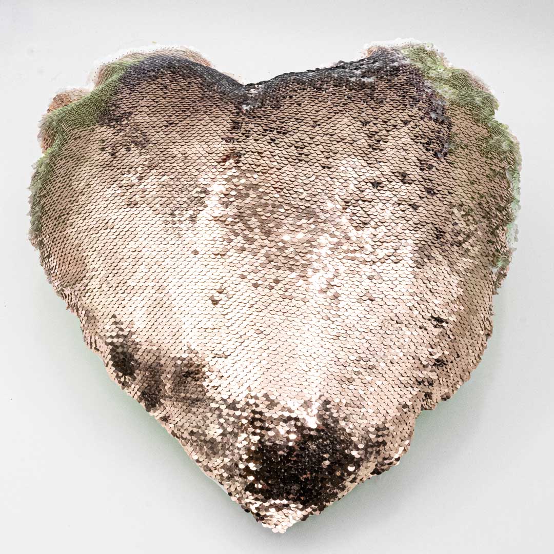 Elvira Heart Green Wink Heart Shaped Champagne Sequin Pillow