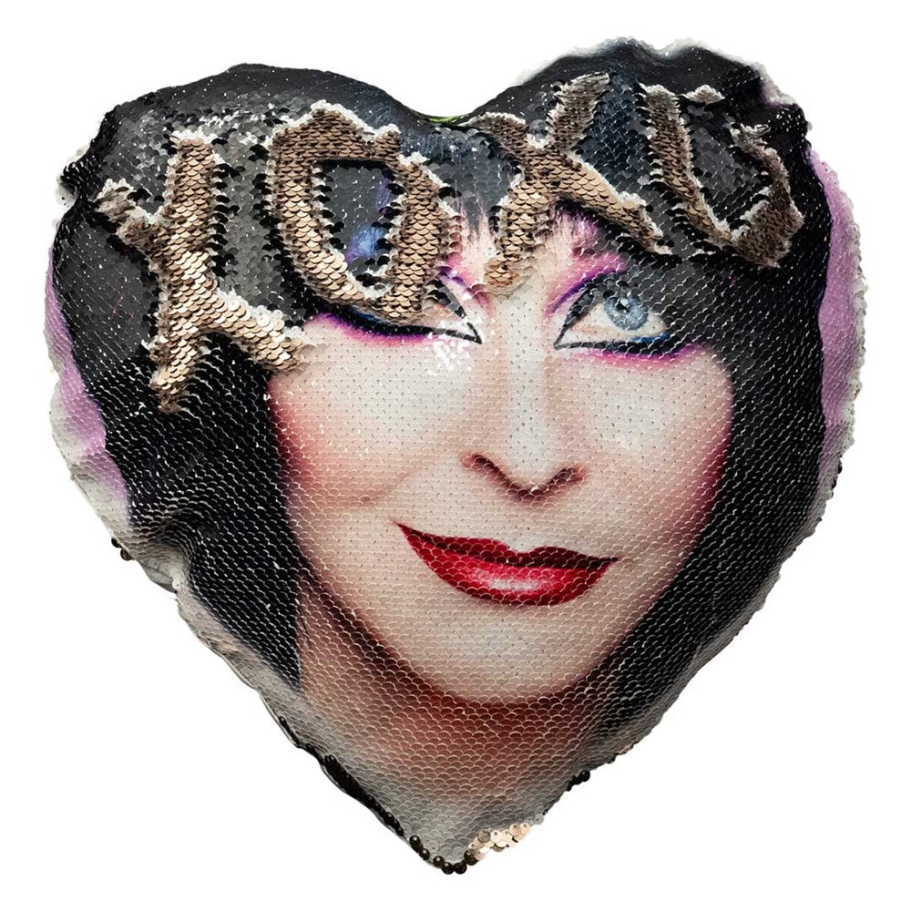 Elvira Heart Pink Smile Heart Shaped Champagne Sequin Pillow