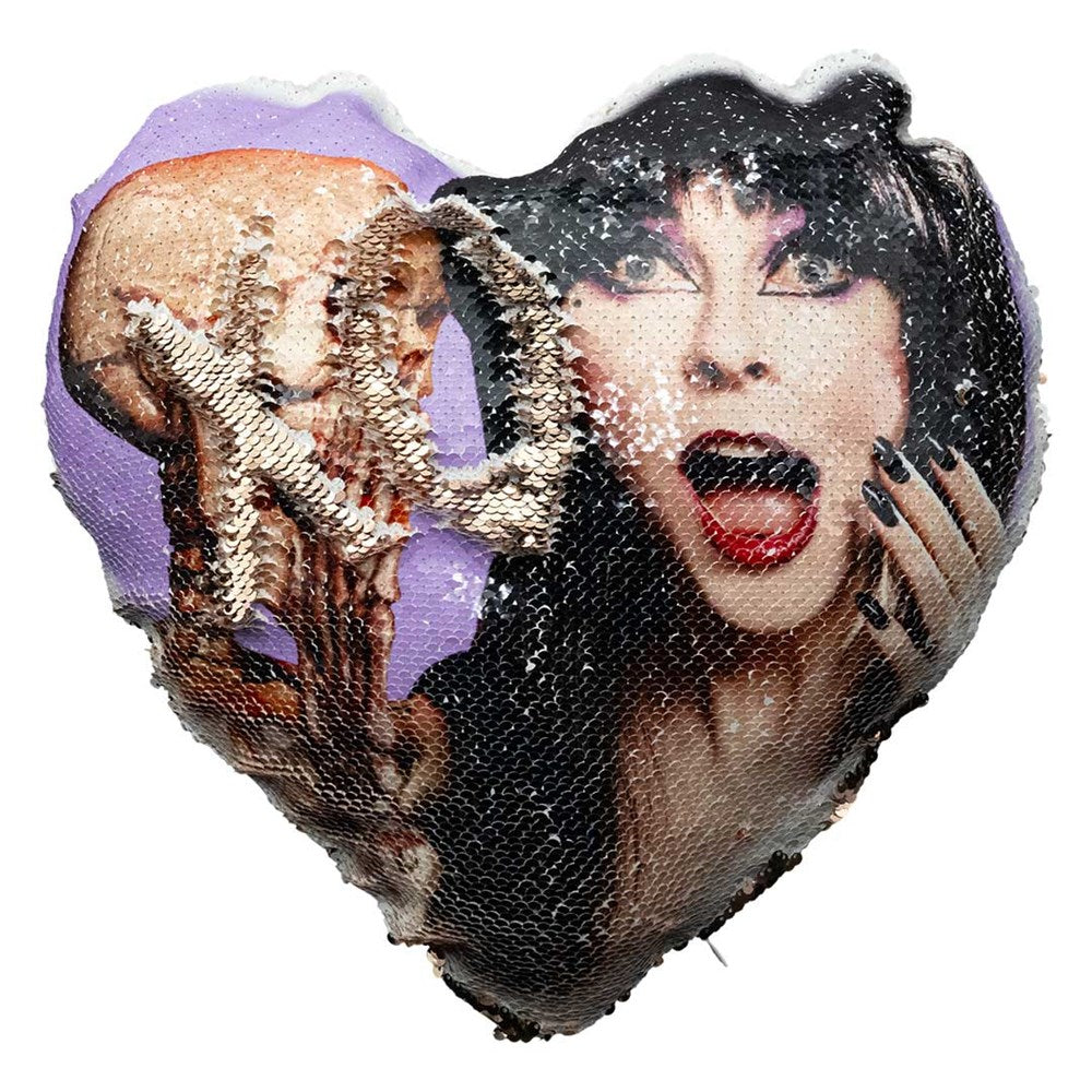 Elvira Heart Purple Skeleton Heart Shaped Champagne Sequin Pillow