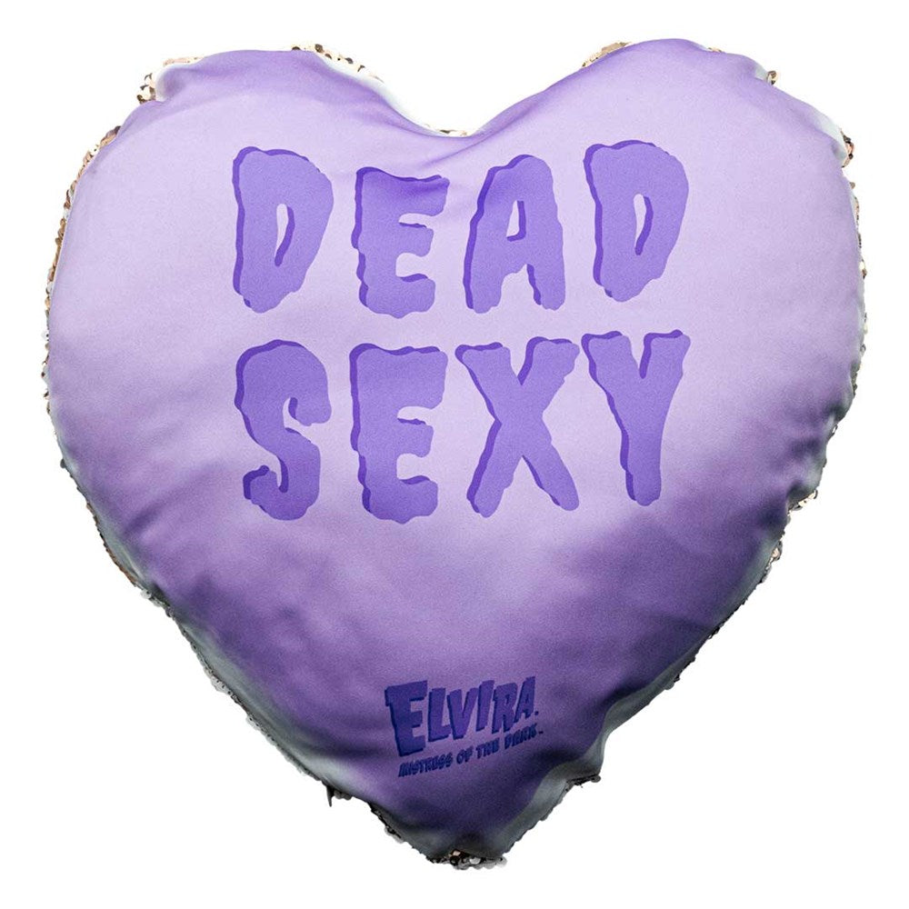 Elvira Heart Purple Skeleton Heart Shaped Champagne Sequin Pillow