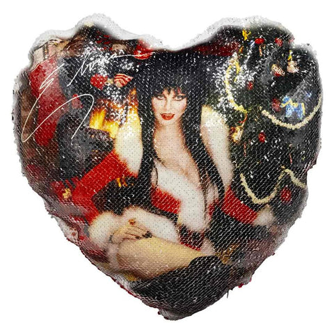 Elvira Santa Suit Photo Red Sequin Heart Pillow