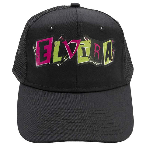 Elvira Pop Art Text Black Trucker Hat