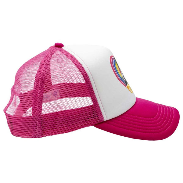 Elvira Rainbow Hypno Heart Pink Trucker Hat