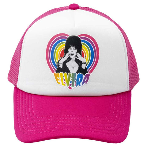 Elvira Rainbow Hypno Heart Pink Trucker Hat