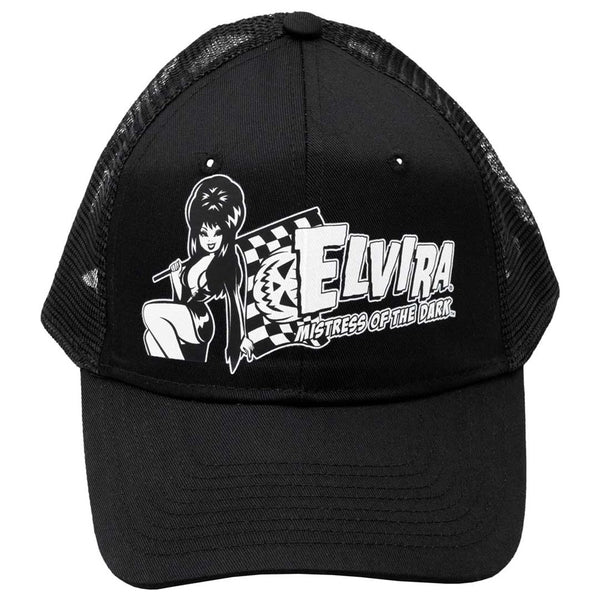 Elvira Halloween Racer Flag Black Trucker Hat