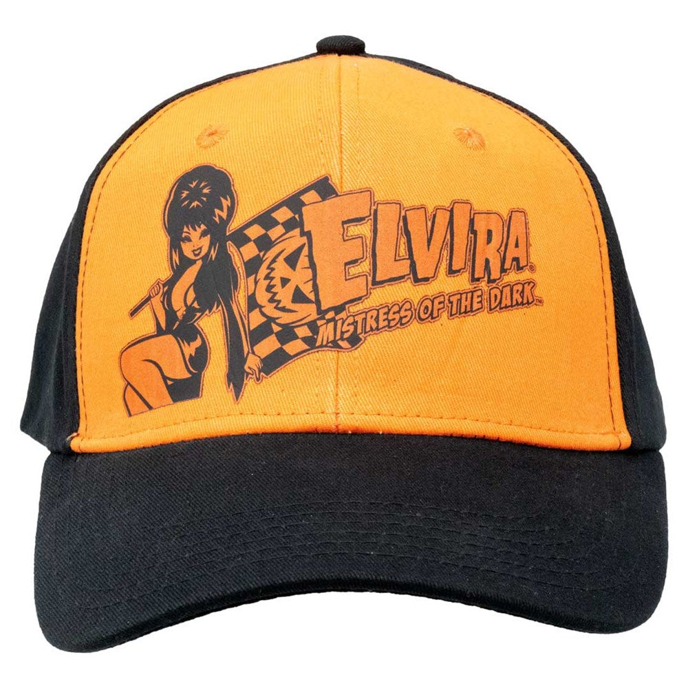 Elvira Halloween Racer Flag Black N Orange Deluxe Twill Cap