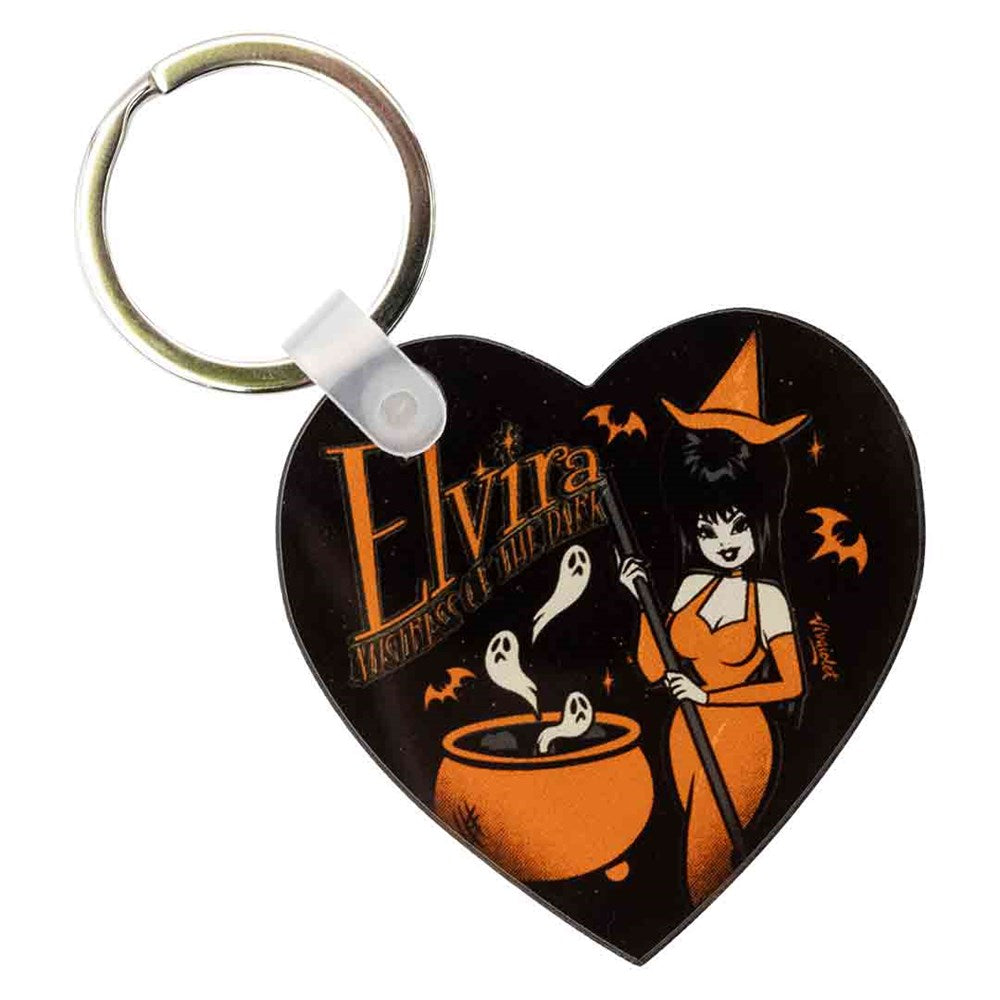 Elvira Vintage Witch Cauldron Heart Keychain