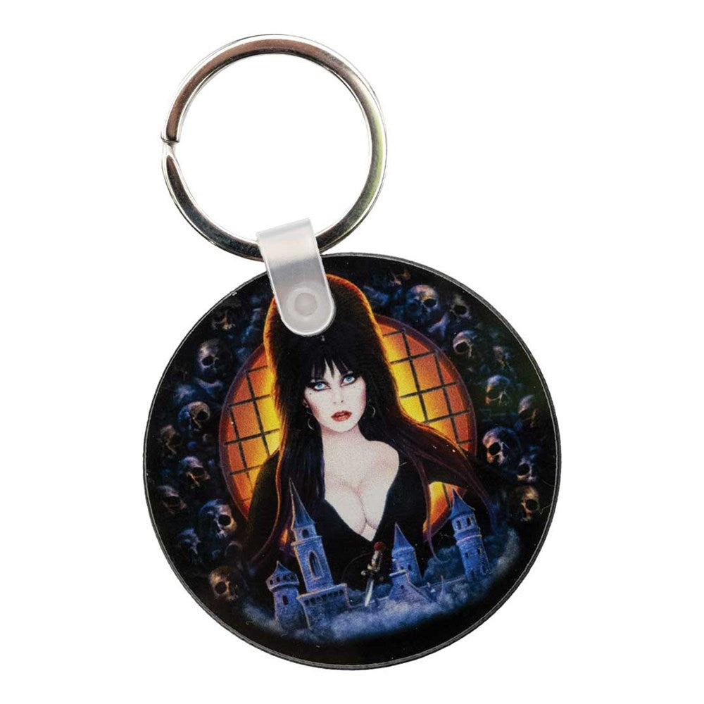 Elvira Haunted Hills Skulls Round Acrylic Keychain