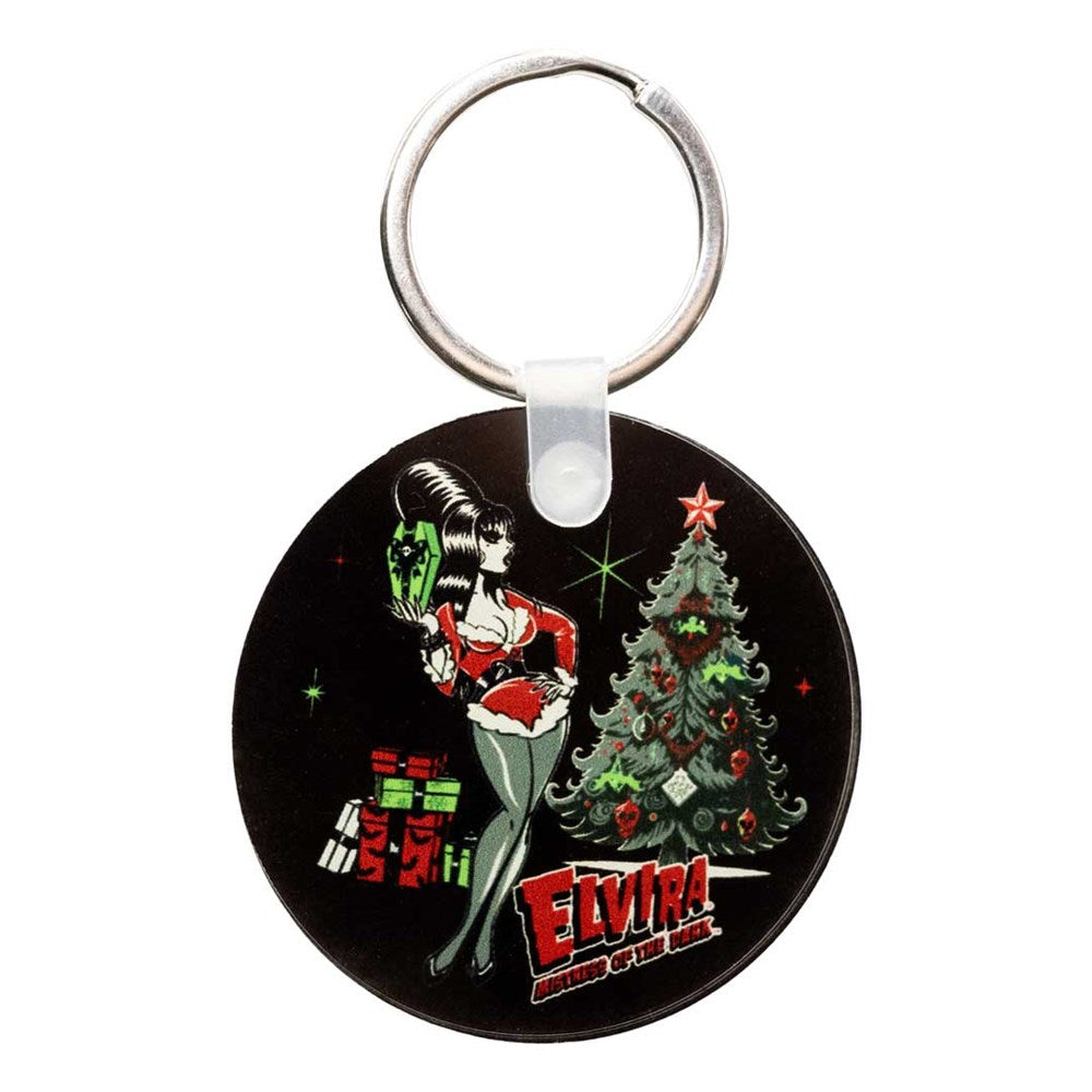 Elvira Retro Xmas Tree Round Acrylic Keychain