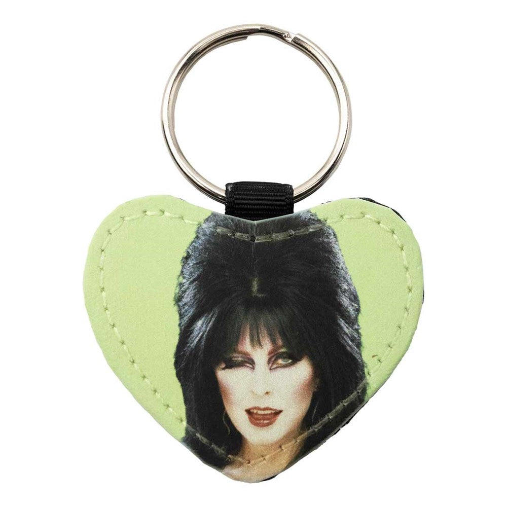 Elvira Heart Green Wink Black Glitter Heart Keychain