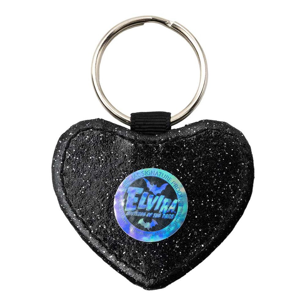 Elvira Heart Pink Smile Black Glitter Heart Keychain