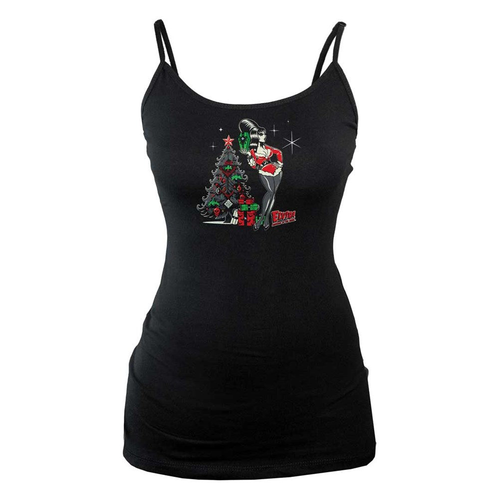 Elvira Retro Xmas Tree Long Cami Top