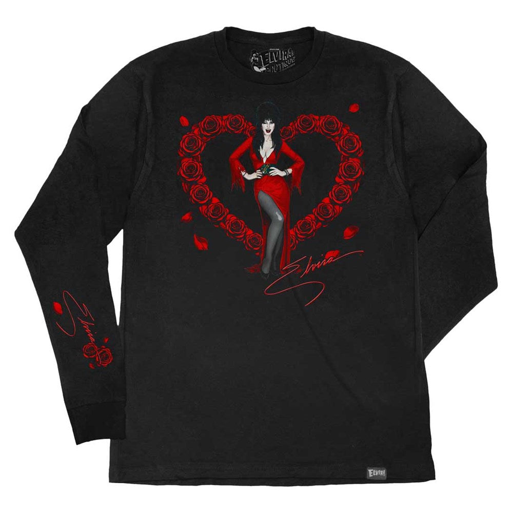 Elvira Red Heart Love Black Long Sleeve Shirt